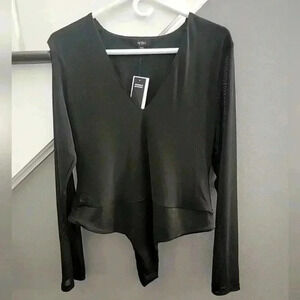 AFRM Black Deep V Long Sleeve Bodysuit